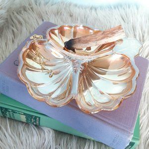 Vtg Orange Pansy Flower Divided Carnival Glass Candy Dish